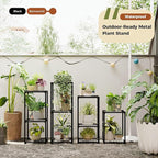 Bamworld Plant Stands Indoor 4 Sets Plant Shelves Outdoor Metal Plant Holder for Multiple Plants Flower Stands for Living Room Balcony Garden Patio Lawn Window Black