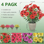 4 Pack Small Fake Plants Potted Artificial Plants Artificial Flowers Potted Faux Flower Daisy with Eucalyptus Leaves for Home Decor Office Room Farmhouse Indoor Table Bathroom Decor （Mixed）