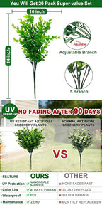 TURNMEON 20 Bundles Artificial Greenery Plants Outdoor Spring Summer Decor, UV Resistant Fake Plants Boxwood Shrubs Grass,Faux Eucalyptus Flowers for Farmhouse Gardens Home Patio Indoor Outdoor(Green)