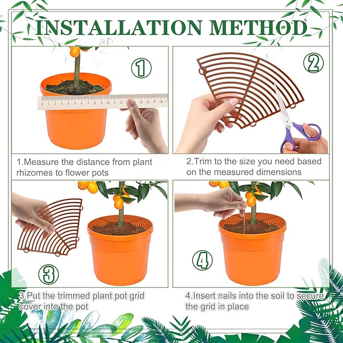 11.8 Inch Plant Pot Cover,Durable Cat & Dog Digging Stopper with Deep Stakes,Adjustable Soil Guard Grid for Indoor & Outdoor Flower Pots,Brown Animal Protector