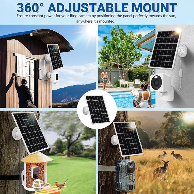 2 Pack 8w Solar Panel for Wyze & Arlo Essential Camera, Compatible with Most Low-Power Wireless Cameras, Solar Charger with 10ft Cable + Adjustable Mount, IP65 Waterproof