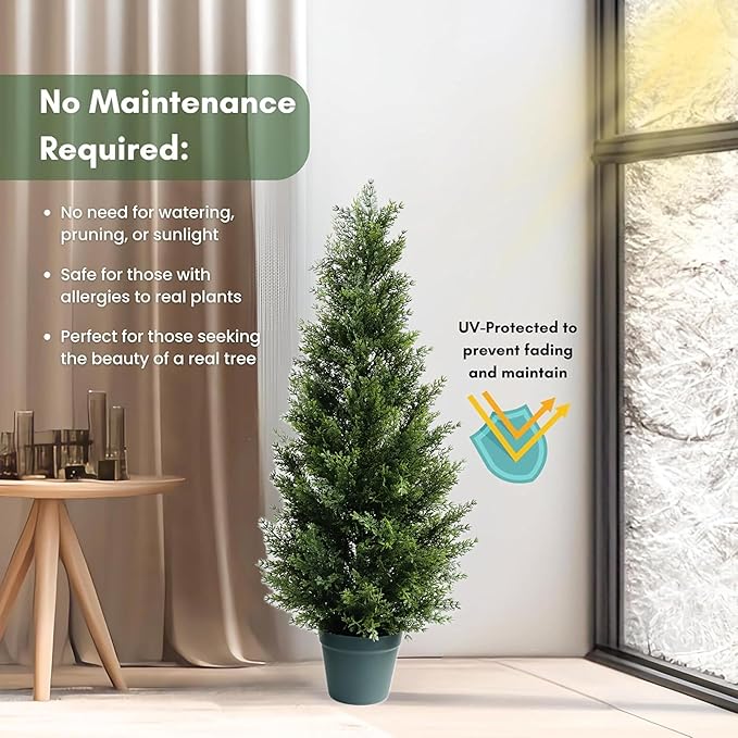 3FT Artificial Cedar Topiary Tree for Outdoor & Indoor Use – UV Rated Faux Cedar Tree in Planter, Fake Plants for Outdoor Planters & Indoor Decor, Ultra Realistic Artificial Shrubs (2 Pack)