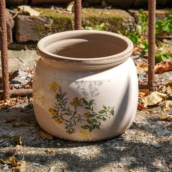 Dosayes Vintage Ceramic Ice Crack Flower Pot with Drainage Holes, Country Rustic Planters for Indoor and Outdoor,Tuscan Decor,Home,Living Room, Garden Decor, Gardening Gift (English)