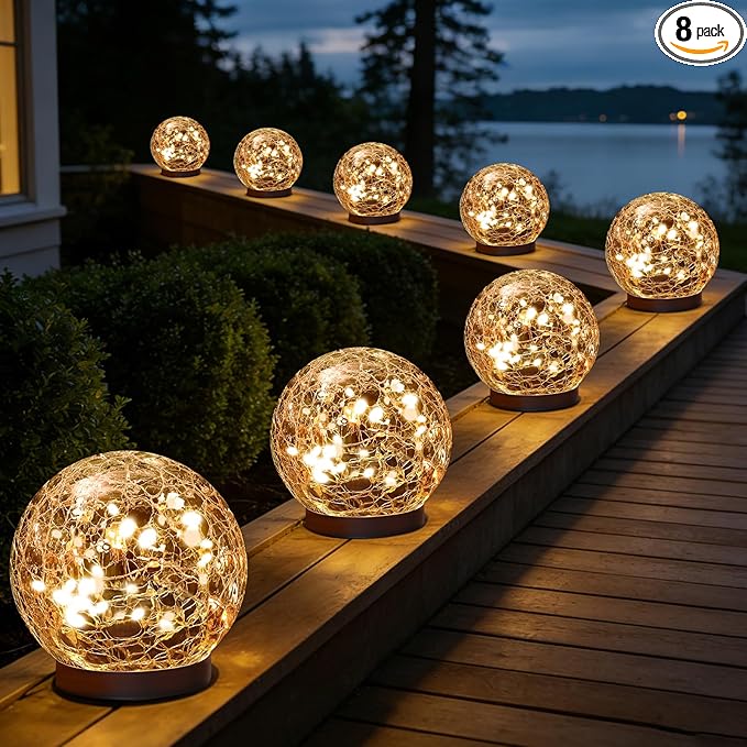 MLKNK Solar Globe Lights Outdoor Waterproof-Solar Balls-Solar Garden Lights-Orbs for Outside 8 Pack Cracked Glass Ball for Lawn Patio Yard Backyard Decorations