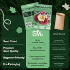 SVI 100 Mix Hollyhock Seeds (Alcea rosea) - Mallow, Common Hollyhock Seed Packets, Attracts Hummingbirds - Heirloom Flower Seeds for Outside & Inside, Meadows, Fences, Beds