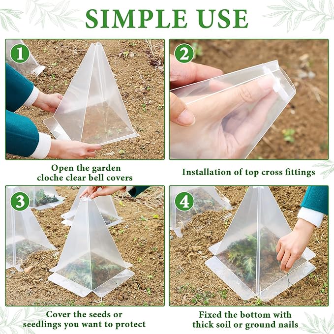 40 Pieces Garden Cloches for Plants, Reusable Plastic Plant Seedling Protector with 80 Ground Securing Peg, Transparent Bell Jar Cloches to Protect Plants from Birds, Slugs, sun, Frost, Freeze Weather