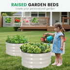 INNO STAGE 3 Pcs Round Galvanized Raised Garden Bed — 2×2×1ft Planter Box Outdoor Raised Beds Kit for Gardening Vegetables, Fruits, Herbs, and Flowers, White