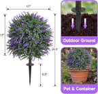 Dense Foliage Artificial Lavender Topiary Ball Trees 24 Inch, 2 Pack UV Resistant Fake Plants Outdoor, Faux Bushes with Ground Spike for Garden, Patio, Porch, Yard Decor