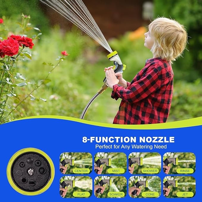 Metal Garden Hose 50 ft – 304 Stainless Steel Water Hose with Nozzle Sprayer, Garden Hoses Flexible, Lightweight, No Kink, Heavy Duty for Outdoor (50 ft)