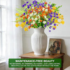 TURNMEON 20 Bundles Artificial Flowers for Outdoors, Spring Grass Camellia Fake Flowers Fern Plants Eucalyptus UV Resistant No Fade Greenery for Garden Porch Indoor Cemetery Summer Decor(Mix 6 Styles)