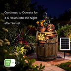 Solar Outdoor Water Fountain with Pump, 29 Inch High Rustic Barrel Cascading Waterfall Fountain, 3-Tier Garden Water Feature for Patio, Backyard, Yard & Outdoor Decor