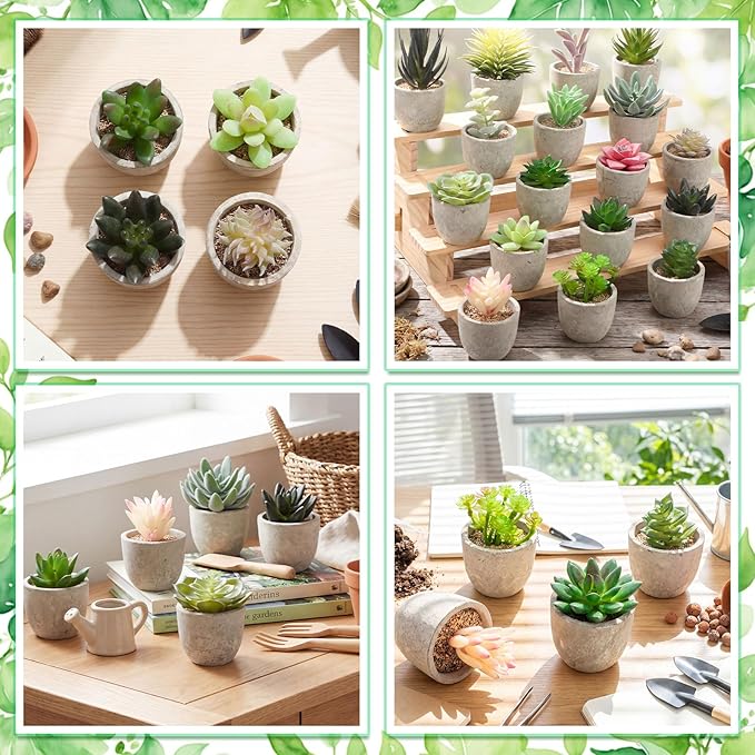 18 Pack Assorted Artificial Succulents in Retro Pulp Pots Bulk Fake Succulent Plants with Vintage Stone-Like Paper Pulp Pots Variety Set for Home, Office & Desk Decor