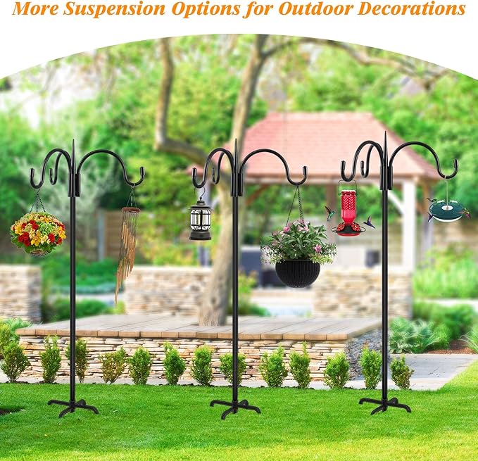 FEED GARDEN [Upgrade Version 92 Inch Three Shepherd Hooks for Outdoor,Bird Feeder Pole with 5 Prong Base, Adjustable Shepard Hooks for Hanging Plant, Solar Lanterns, Wind Chimes, 1 Pack