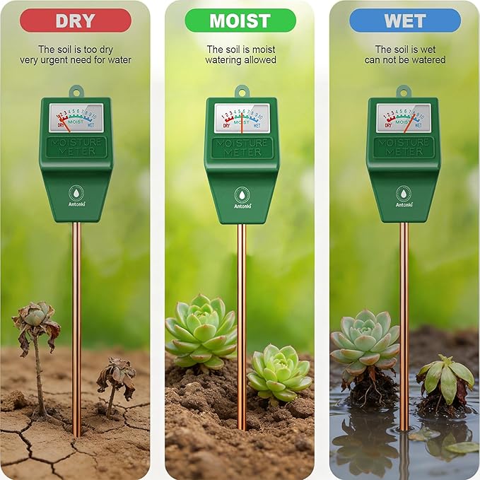 Antonki 2 Pack Soil Moisture Meter, Plant Water Meter for Gardening,Farming, Soil Tester Hygrometer Sensor for Indoor Outdoor House Plants, Flower, Lawn- No Battery Required