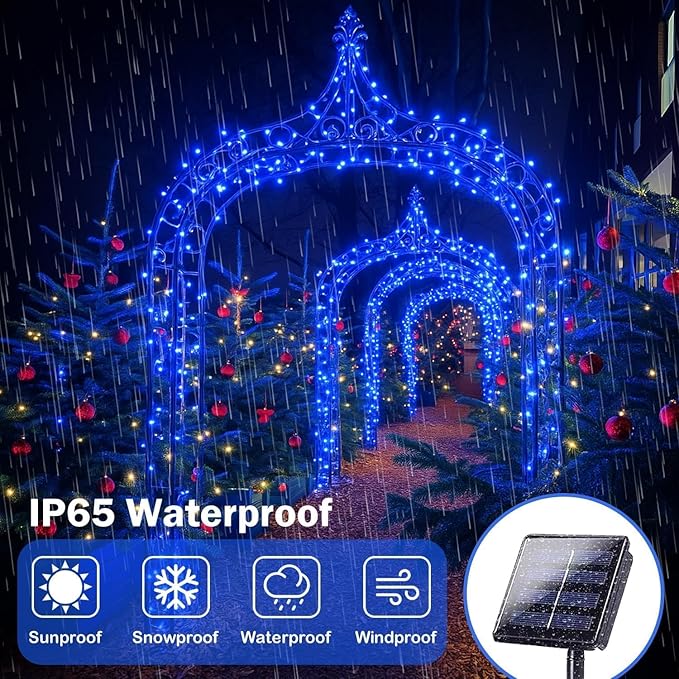 Extra-Long Solar String Lights for Outside, 4 Pack 400LED Solar Fairy Lights Outdoor Waterproof, Copper Wire with 8 Modes Solar Twinkle Lights for Tree Garden Party Patio Xmas Wedding Decor (Blue)