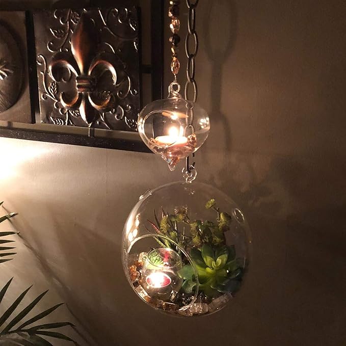 WGV Hanging Terrarium Globe, Width 8", Height 9", DIY Air Succulent Planter, Clear Glass Vase Orb with Flat Bottom, Candle Holder for Windowsill Outdoor Garden Decor, 1 Piece