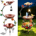 Metal Bird Bath for Outside, 3 in 1 Large Bird Birdbaths for Outdoors with Solar Lamp & Flower Planter Pedestal, Vintage Freestanding Bird Feeder Water Bowl for Garden Yard Lawn Decor, Bronze