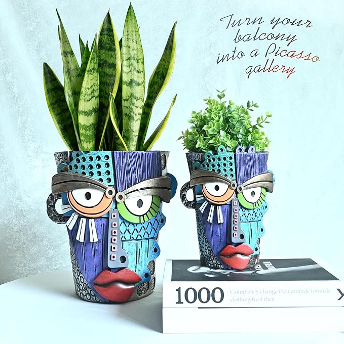 Midogaigai Abstract Face Planter Pots for Plants,Hand-Painted Colorful Flower Pots with Drainage,Indoor Outdoor Garden Decor Gift(Eclectic,Large)