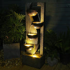 Sunlinua Garden Water Fountains Outdoor 5 Tiered Cascading Bowl Modern Waterfall Fountain with LED Lights, Natural Stones for Garden, Living Room, Patio, Yard Art Decor, 16.3" L * 10.8" W * 49.2" H