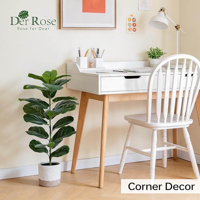 Der Rose 2 Pack 30" Artificial Fiddle Leaf Fig Tree with Warm LED Lights – Battery Powered, Mid-Size Fake Plants for Living Room, Bedroom, Entryway & Home Decor