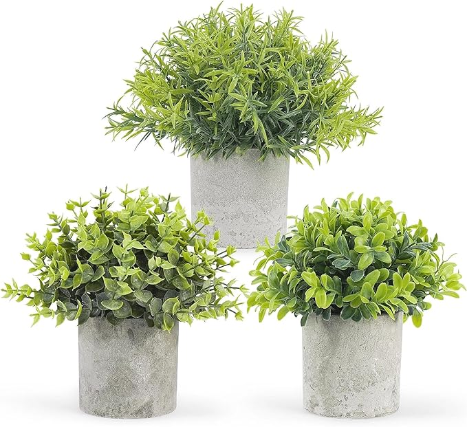 Lemonfilter Fake Plants, 3PCS Small Artificial Plants Indoor in Pots Plastic Eucalyptus Home Plant Desk Greenery Decor, Plastic Small Faux Potted Plant for Bathroom Bedroom Shelves Decor