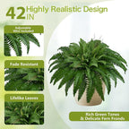 42In Artificial Boston Ferns Bush, Set of 2 Large Faux Ferns Plants, 79 Branches Fake Ferns for Home Living Room Decor, Indoor and Outdoor.