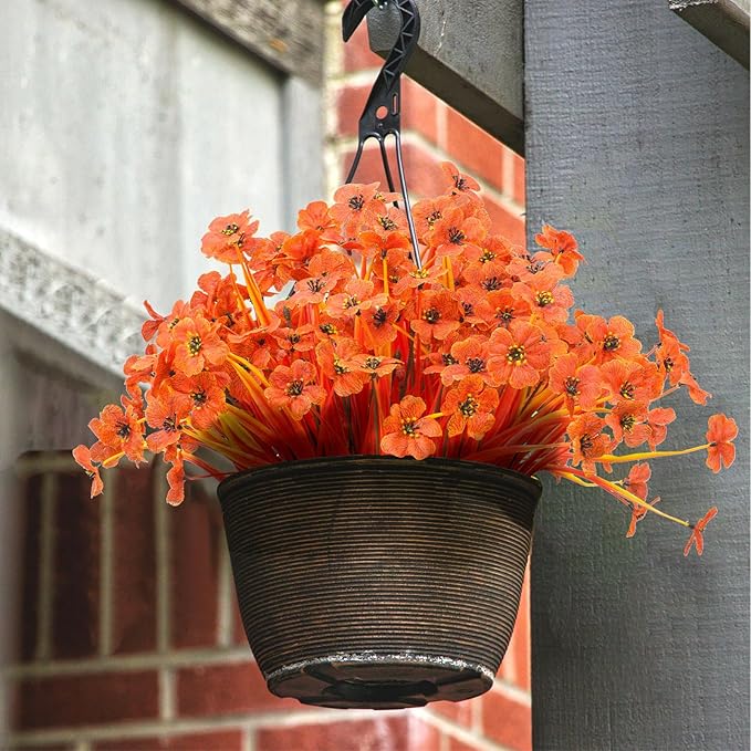 21 Bundles Artificial Outdoor UV Resistant Flowers No Fade Fake Outside Flowers Plastic Greenery Faux Shrubs Garden Porch Window Box Home Decoration(Deep Autumn Orange)