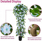Artificial Bougainvillea Tree -6FT Faux Bougainvillea Tree with Realistic Flowers, Tall Fake Flower Tree for Indoor or Outdoor Decor, Silk Floral Plant for Living Room, Porch, Garden (Blue/White)