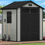 DWVO 6x4.4 FT Resin Storage Shed with Fence-Style and Side Windows, Lockable Door, and Vents Outdoor Storage Shed for Garden, Backyard, Patio, Lawn