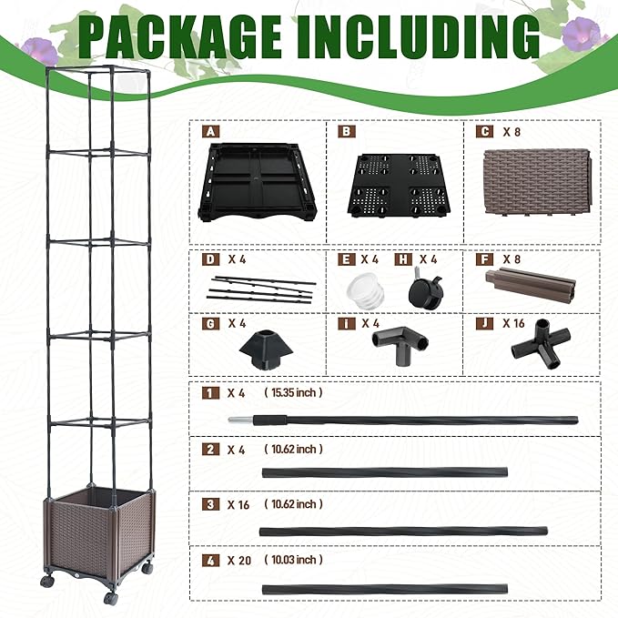 Quibbay Raised Garden Bed Planter Box with Trellis, 74" Self-Watering Tomato Planters for Climbing Plants Vine Flowers Outdoor Patio, Tomatoes Cage with Wheels, 1Pack