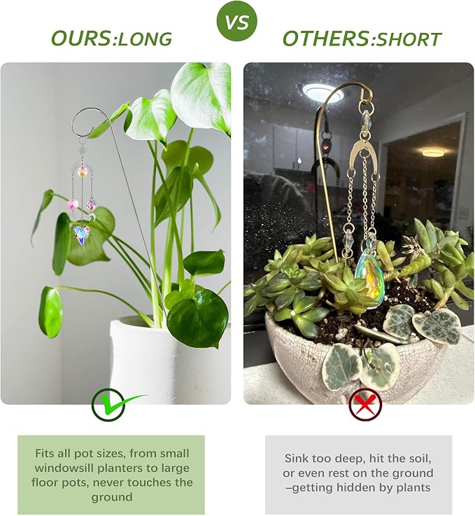 HDCRYSTALGIFTS 4 Pack Crystal Sun Catchers with 13.5'' Small Trellis for Potted Plants Indoor Plant Stake Suncatcher Decoration for Home Window Garden, Sliver