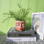 Handcrafted Head Planter Pot Lady Face Planters Cute Flower Pot for Succulent Funny Resin Head Face Planter with Drainage Lightweight Brown 1Pack