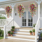 CEWOR 4pcs Artificial Hanging Flowers Plants for Outdoor, Fake Flowers Faux Silk Daisy with Eucalyptus, UV Resistant Realistic Faux Flower for Outside Indoor Home Porch Patio Decor, Multicolor