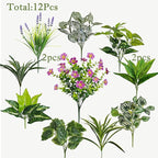 12 Pcs Artificial Plants for Outdoors Faux Greenery Leaves UV Resistant Realistic Plastic Large Bunches Shrubs Bushes with Flowers, Fake Plants Decor Outdoor for Front Porch Door Patio Garden Yard