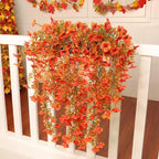 TURNMEON 4 Pcs Artificial Hanging Fall Flowers Fall Decorations, Fake Mums for Outdoors UV Resistant Hanging Plants Faux Silk Daisy Flowers for Autumn Decor Home Indoor Outside Gardens Porch (Orange)