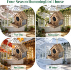 DIY Wooden Hummingbird House Assembly Kit for Outside Hanging, Ideal Bluebird House for Outdoors with Transparent Viewing Window, Built-in Bird Feeder, Gift for Bird Lovers, Great Garden Decoration