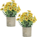 2 Pack Small Fake Plants Potted Artificial Plants Artificial Flowers Potted Faux Flower Daisy with Eucalyptus Leaves for Home Decor Office Room Farmhouse Indoor Table Bathroom Decor（Yellow）