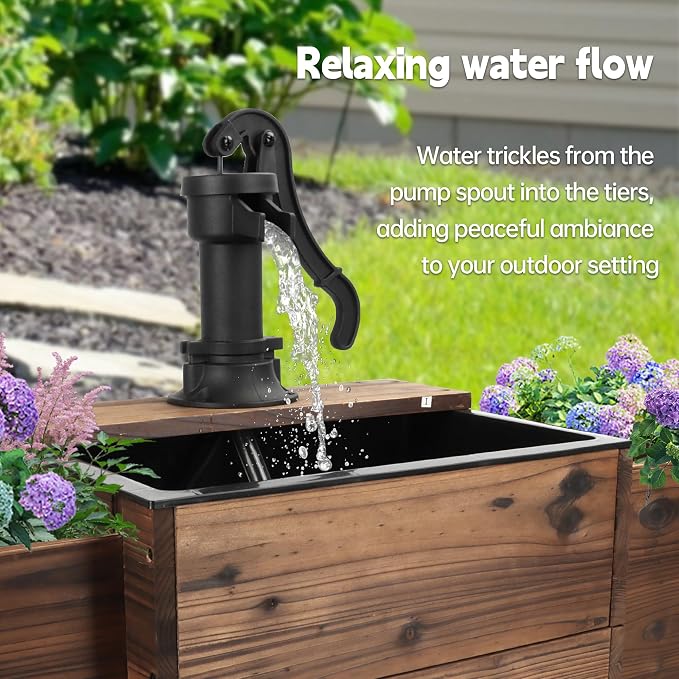 OIPRTGFJ Outdoor Water Fountain,Floor Wooden Rectangular Pump Old-Fashioned Fountain with Flower Box,Electric Decorative Hand Pump, Outdoor Water Feature for Garden Patio Backyard