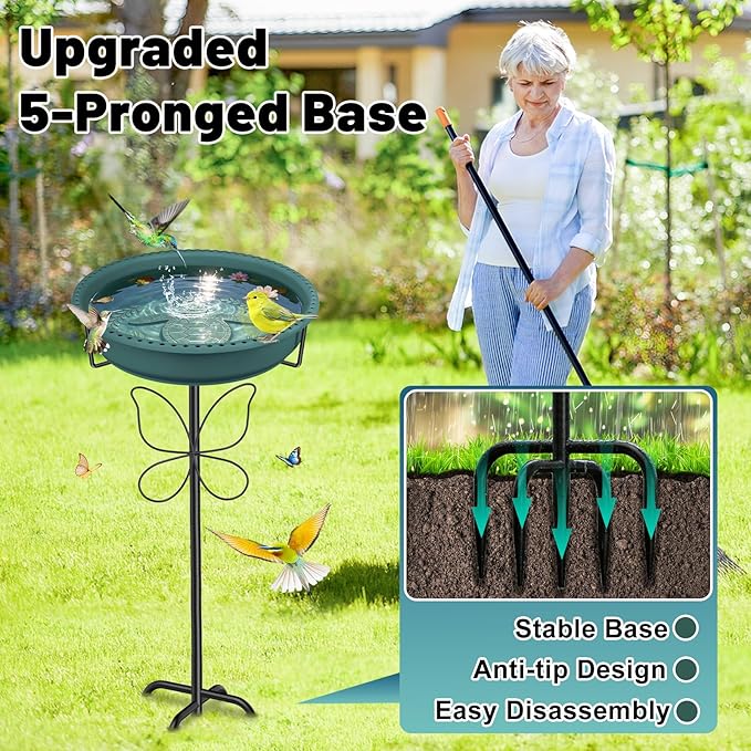 Bird Bath for Outside, Garden Freestanding Birdbath & Birdfeeder with Removable Bowl, Bird Baths Feeder for Outdoors Garden Patio Yard Lawn Decor, 5-Pronged Base & Easy to Clean(Green)