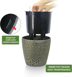 Dexceder 9x8 Self Watering Planter (Black Gold Crackle) | Inner Pot Design, Thickened Table Flower Plant Pot with Water Level Indicator Indoor Outdoor