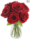 KaBloom - The Romantic Classic Red Rose Bouquet of 6 Fresh Cut Red Roses (Farm-Fresh, Long-Stem) with Vase - Fresh Flowers for Birthday, Valentine's & Mother's Day