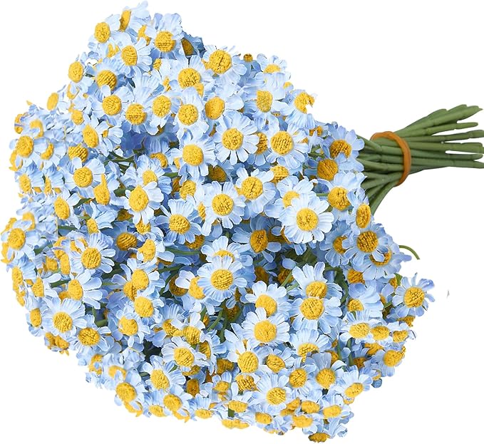 Small Blue Daisy Flowers Artificial - 6 Bouquet/36Pcs,10 Inch Mini Fake Daisies for Spring Home Decor,Wedding,Party,Table Centerpiece,Event Decor