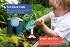 Kinderific Gardening Set, Tool Kit, for Kids, STEM, Includes Tote Bag, Spade, Watering Can, Rake, Fork, Trowel and Gloves (Ocean Blue)