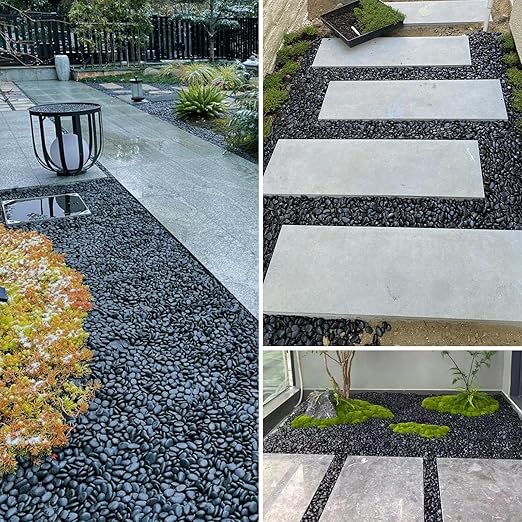 Mulctun 45LB Polished Black Pebbles,1/4" - 3/4" Small Black River Rocks for Landscaping, Natural Gravel Smooth Decorative Stones Dressing for Vases Planters Garden Outdoor Indoor