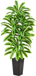 Artificial Dracaena Tree：6FT Faux Silk Tropical Yucca Floor Trees Realistic Fake Green Plant with Natural Wood Trunk & Lifelike Leaves for Home Office Decor Indoor & Outdoor (6FT,1-Pack,Black)