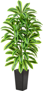Artificial Dracaena Tree：6FT Faux Silk Tropical Yucca Floor Trees Realistic Fake Green Plant with Natural Wood Trunk & Lifelike Leaves for Home Office Decor Indoor & Outdoor (6FT,1-Pack,Black)