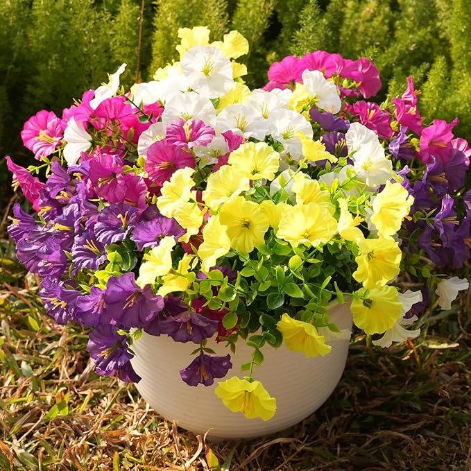 Fanfantoey Artificial Silk Morning Glory Faux Flowers for Porch Patio Gardens Home Decor, 4 Mixed