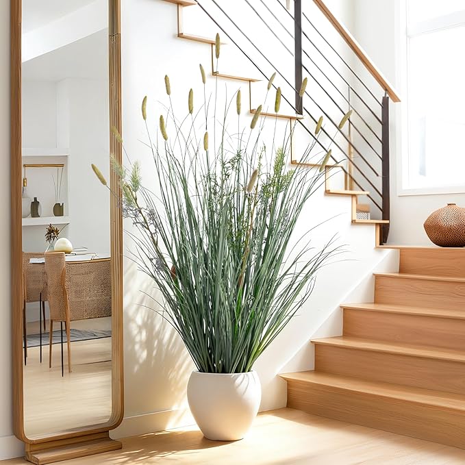 2 Pack Lifelike Faux Plastic plantas Synthetic Pampas Grass Indoor Outdoor Realistic Floor Plants pet Friendly Artificial Grass for Home Office Wedding Patio Fake Grass Decor Housewarming Gift