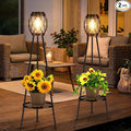 MXwcy 2 Pack Solar Lights Outdoor with LED Edison Bulbs, Vintage Style Solar Floor Lamp with Plant Stands, Weatherproof Garden Lights for Pathway, Patio, Yard, Porch Decor 8-10 Hours Lighting