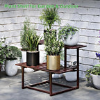 Plant Stand Indoor Outdoor, Foldable Metal Plant Shelf for Multiple Pots, Mid Century Slatted Bench for Patio Garden, Heavy Duty Capacity 330 lbs 2 Tier Coffee
